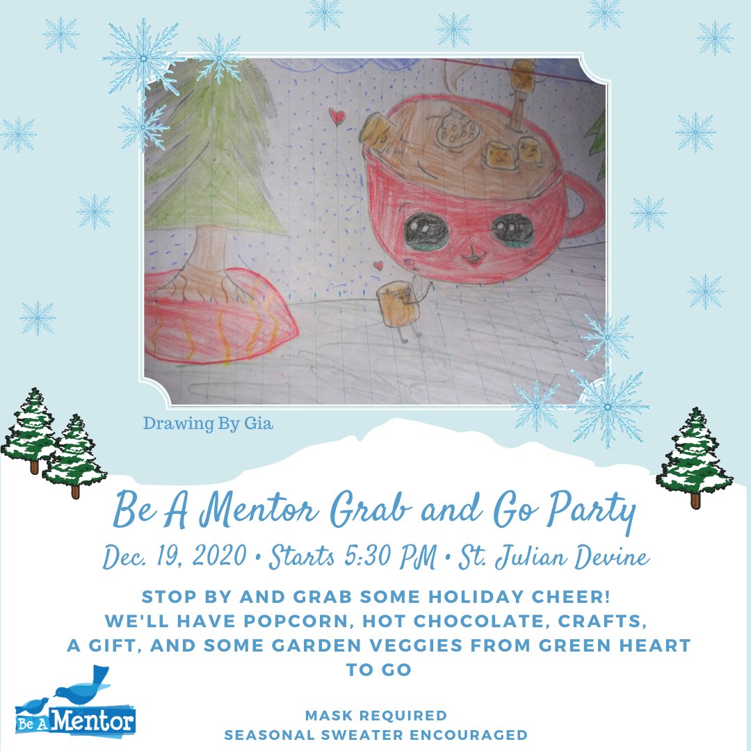 BeAMentorNow's tweet photo. Come get in the Holiday spirit with us! Stop by St. Julian Devine for a Grab and Go Holiday Party from BAM and our partners @charleston_hope and @greenheartchs THIS SATURDAY, starting at 5:30 pm! You'll get food, drink, crafts, and a gift all from the comfort of your car! https://t.co/3s4TMxlfvv