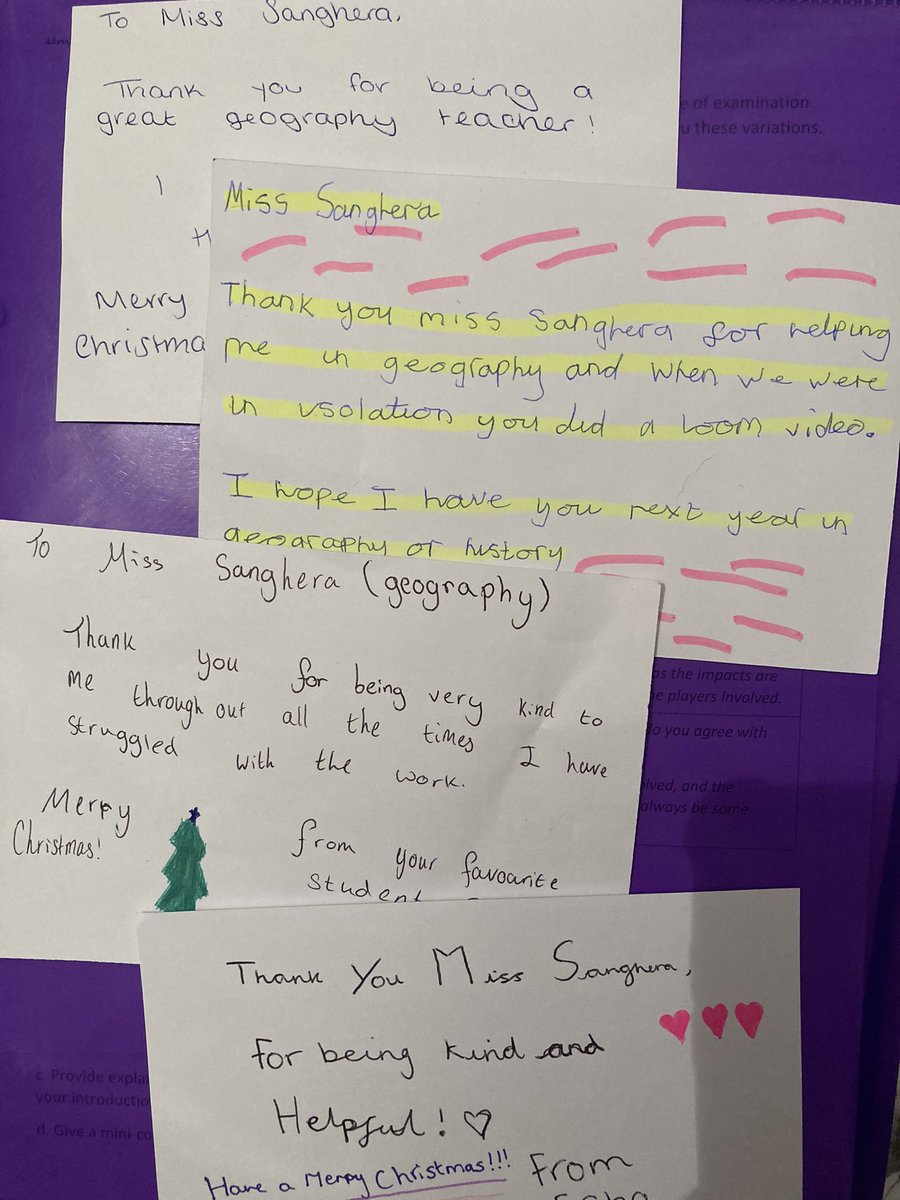 MissSanghera's tweet photo. It was really lovely to receive some thank you postcards off students today 😊 Getting these has made my day. #geographyteacher #NQT https://t.co/aeGUBoHRQr