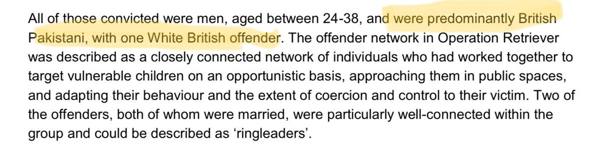 The report also has case studies of four operations against group-based CSE and found one gang that was white (they were travellers), one “varying” and one Pakistani gang with a white member.