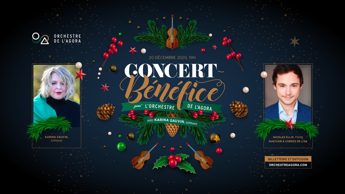 OrchestreAgora's tweet photo. CONCERT DES FÊTES🎶🎄
L’Orchestre de l'Agora présente son tout premier concert-bénéfice, avec la grande soprano montréalaise Karina Gauvin, Nicolas Ellis (au piano) et le quatuor à cordes de l’Orchestre de l’Agora.

Détails et billets : https://t.co/3AmE3Mstdh https://t.co/rSE5kJN6Si