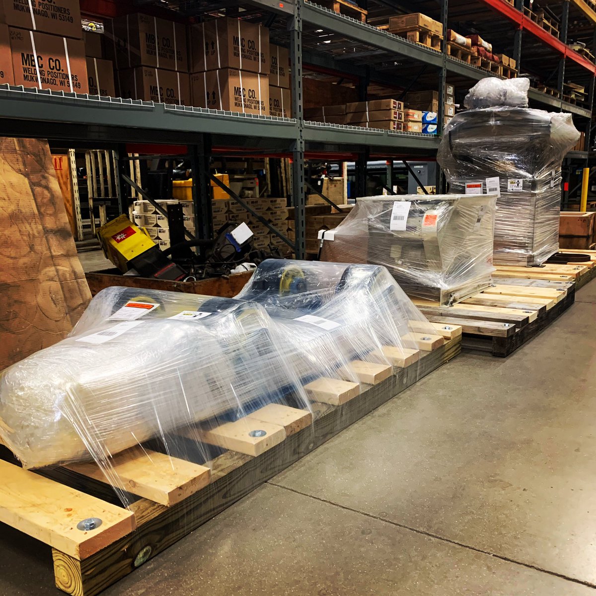 WeldPlus's tweet photo. End of year orders are skidded up and ready to ship out. Give us a call today to get your order in before the New Year! #welding #manufacturing https://t.co/afJNkJE9uL