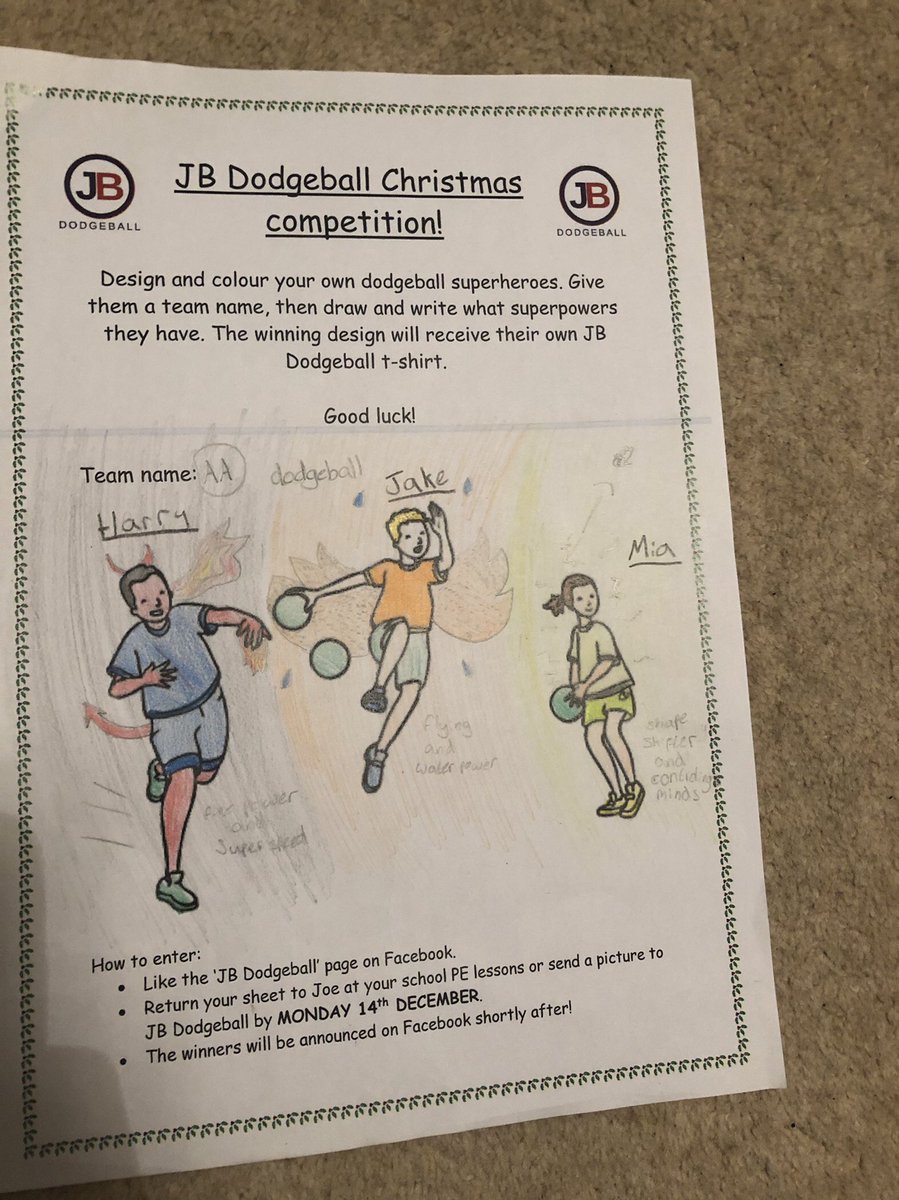 jbdodgeball's tweet photo. touch about your prize shortly. There are also lots of other prizes that have been awarded, such as dodgeballs and stickers, which you will find out in your schools later this week! 

Thank you to everyone who entered and here are some of the cool entries!! Some of my favourite https://t.co/u7204nUxkG