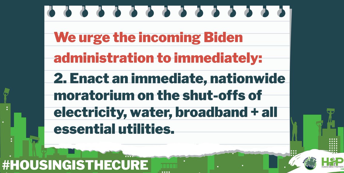  Enact an immediate, nationwide moratorium on the shut-offs of electricity, water, broadband, and all other essential utilities.  Prioritize Department of Justice resources to enforce the moratorium.