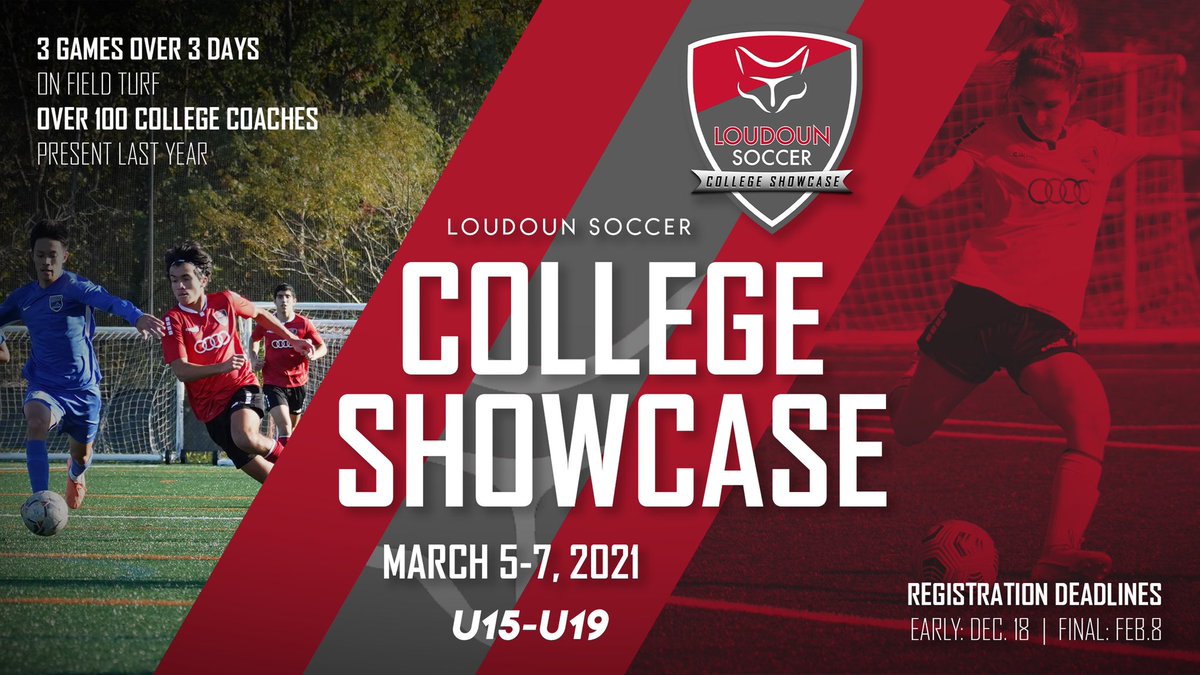 loudounsc's tweet photo. Don't miss out! Friday is the last day for Early Bird Registration pricing for the 2021 Loudoun Soccer College Showcase β½
We're currently accepting applications from premier boys and girls teams U15-U19.
More info here: https://t.co/5YNJUcuYxu
#ShowcaseYOU https://t.co/FOeZcY6o89