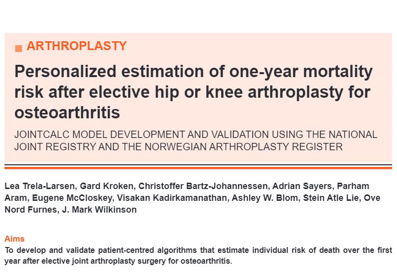 BoneJointRes's tweet photo. Surgeons have developed &amp; validated prediction models that underpin a web-enabled, patient-centred tool to provide patients considering surgery an individualized estimation of outcomes after #hip or #knee #arthroplasty https://t.co/QeQHUNBVmt #orthopedics #research #orthotwitter https://t.co/4l9f4hEvuA