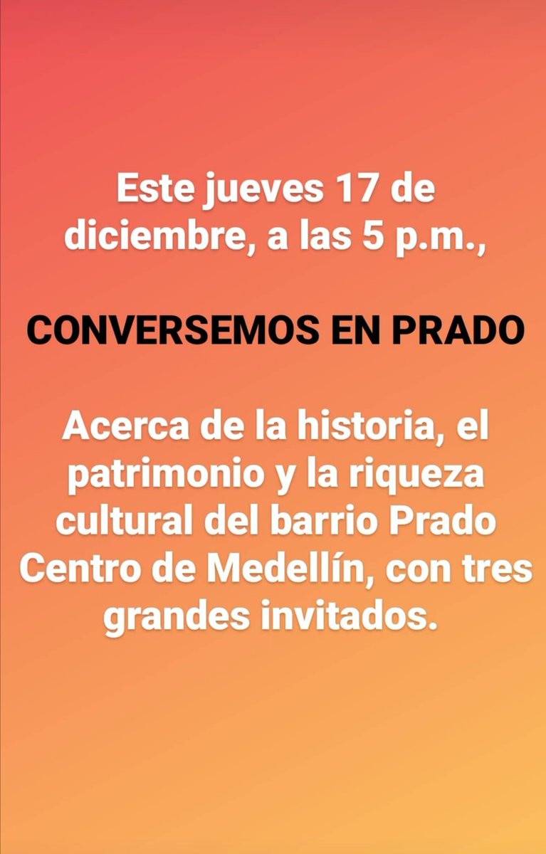 BFDAcolombia's tweet photo. Todos invitados a un recorrido por la #historia, el #patrimonio y la #cultura del barrio Prado Centro de #Medellín, con grandes invitados. Jueves 17 de diciembre, 5 p.m., YouTube y Facebook del @BFDAcolombia #yosoybfda #nochesenprado #conversatorio #danza #urbanismo https://t.co/nDvHxyV6AC