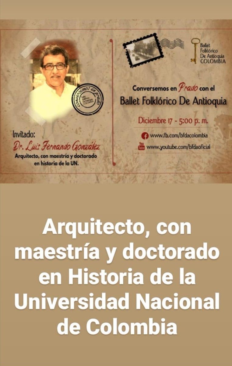 Todos invitados a un recorrido por la #historia, el #patrimonio y la #cultura del barrio Prado Centro de #Medellín, con grandes invitados. Jueves 17 de diciembre, 5 p.m., YouTube y Facebook del <a href="/BFDAcolombia/">Ballet Folklórico de Antioquia</a> #yosoybfda #nochesenprado #conversatorio #danza #urbanismo