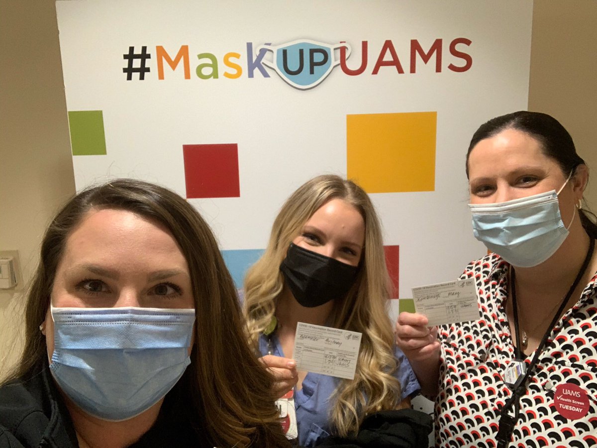 BritBeumeler's tweet photo. We did it!! #maskupuams #CovidVaccine @uamshealth @kimbrough_katie @audrachoate https://t.co/LE1XHAhZji