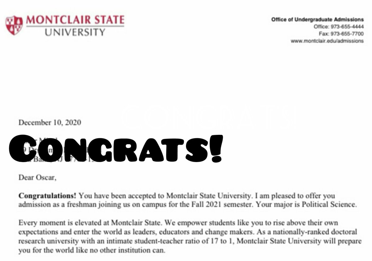 GuidanceTirrell's tweet photo. Way to go, Oscar! Congrats on your acceptance to @montclairstateu! 
#classof2021 #collegeacceptance #ohtheplacesyoullgo #politicalsciencemajor #schoolcounselor @rbrhs https://t.co/06LHb3I6MM