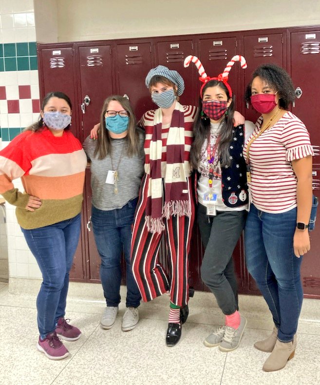 MesquiteHS's tweet photo. On the ninth day of our holiday countdown, our students &amp; staff showed that they have earned their stripes! It was candy cane lane for our staff. #WeveEarnedOurStripes #MHS12Days https://t.co/rja8Ck4T0W