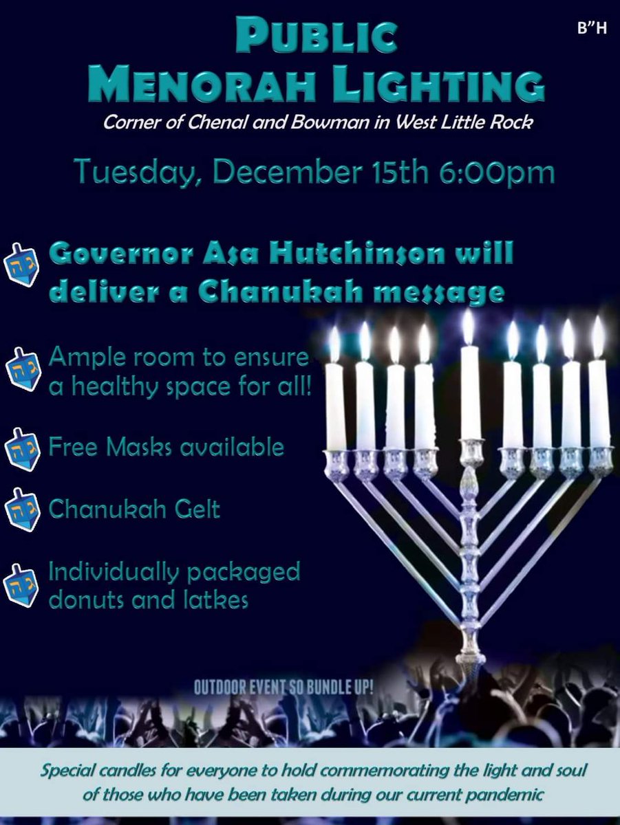 Yosef Kramer (@yosefkramer) on Twitter photo Tonight 6pm Gov <a href="/AsaHutchinson/">Gov. Asa Hutchinson</a> will kindle Arkansas largest menorah. 520 Bowman rd. Come join us. <a href="/ArkansasBlog/">Arkansas Blog</a> <a href="/ArkansasHouse/">Arkansas House</a> <a href="/ArkansasSenate/">Arkansas Senate</a> <a href="/ArkansasOnline/">AR Democrat-Gazette</a> <a href="/THV11/">THV11</a> @KATVErin <a href="/ArkansasN/">Arkansas News </a> @kuarpublicradio <a href="/FOX16News/">FOX16 News</a> <a href="/ArkTimes/">Arkansas Times</a> <a href="/KATVNews/">KATV News</a> <a href="/hibblen/">Michael Hibblen</a> <a href="/arkjournal/">Rozalia Domek</a> Tonight 6pm Gov <a href="/AsaHutchinson/">Gov. Asa Hutchinson</a> will kindle Arkansas largest menorah. 520 Bowman rd. Come join us. <a href="/ArkansasBlog/">Arkansas Blog</a> <a href="/ArkansasHouse/">Arkansas House</a> <a href="/ArkansasSenate/">Arkansas Senate</a> <a href="/ArkansasOnline/">AR Democrat-Gazette</a> <a href="/THV11/">THV11</a> @KATVErin <a href="/ArkansasN/">Arkansas News </a> @kuarpublicradio <a href="/FOX16News/">FOX16 News</a> <a href="/ArkTimes/">Arkansas Times</a> <a href="/KATVNews/">KATV News</a> <a href="/hibblen/">Michael Hibblen</a> <a href="/arkjournal/">Rozalia Domek</a>