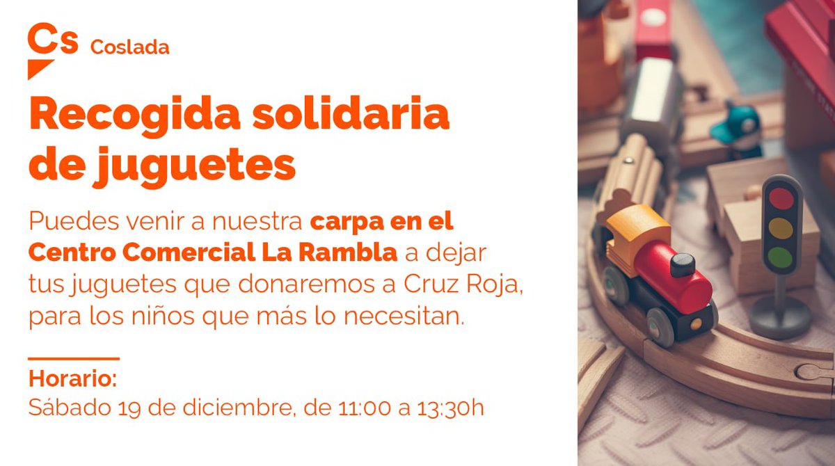 CsCoslada's tweet photo. ¡Te esperamos este sábado! , no olvides traer tus juguetes 🧸 🍊 https://t.co/5bZv09Zl4D