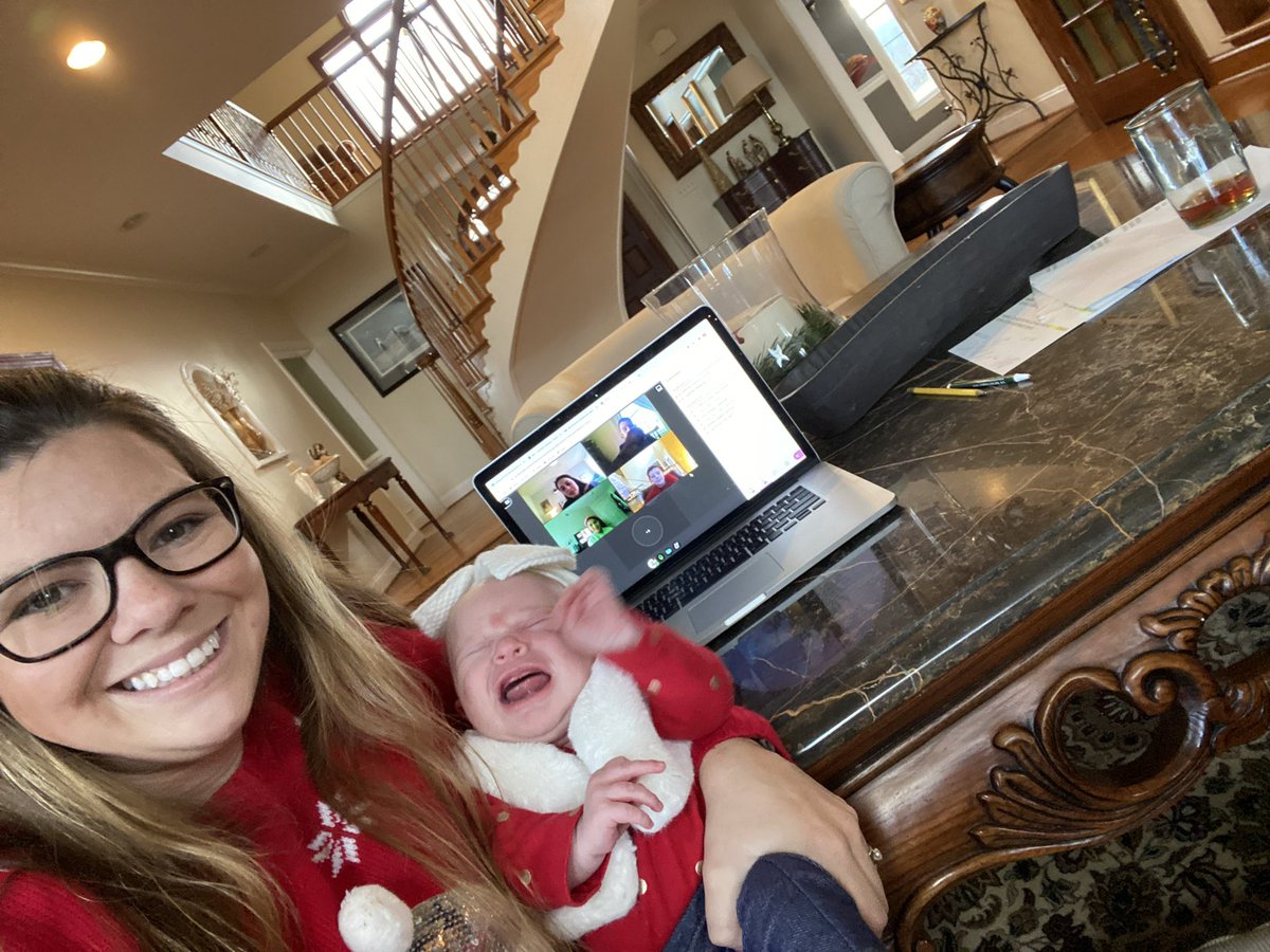Civics_Roccs's tweet photo. Couldn’t pass up a spirit day, even while on leave! Busted out the Christmas sweater yesterday for a quick virtual visit with my 7th period, and introduced them to miss Ella 🎄 https://t.co/4OOOJ9SOEY