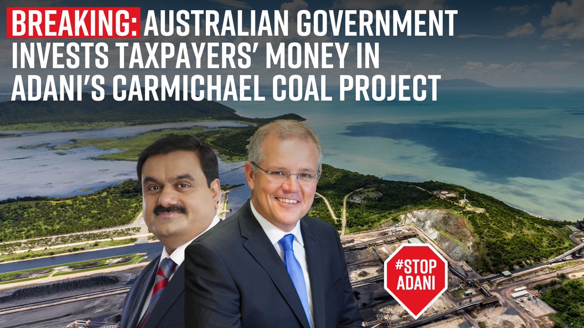 [1/3] BREAKING: The Australian Govt is investing taxpayers’ money in  @adanionline's coal project! Australia’s sovereign wealth fund, The Future Fund, has invested millions in  @Adaniports, who are funding critical elements of Adani’s climate-wrecking coal project.  #StopAdani