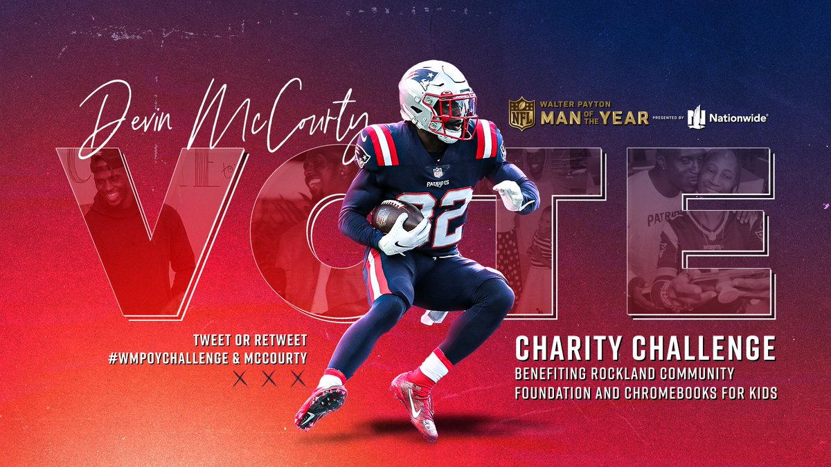 Patriots's tweet photo. Help Dmac win $25K in the Charity Challenge!

Tweet #WPMOYChallenge | McCourty to vote. Retweets count as votes! https://t.co/RgGvJlEgVg