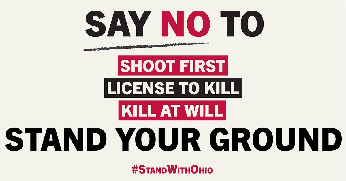 Stand Your Ground" laws legalized the racially-motivated murders of Ahmaud Arbery and Trayvon Martin. We MUST reject this legislation — in Ohio and anywhere. Tell <a href="/GovMikeDeWine/">Governor Mike DeWine</a> that you #StandWithOhio against #StandYourGround! #EndGunViolence