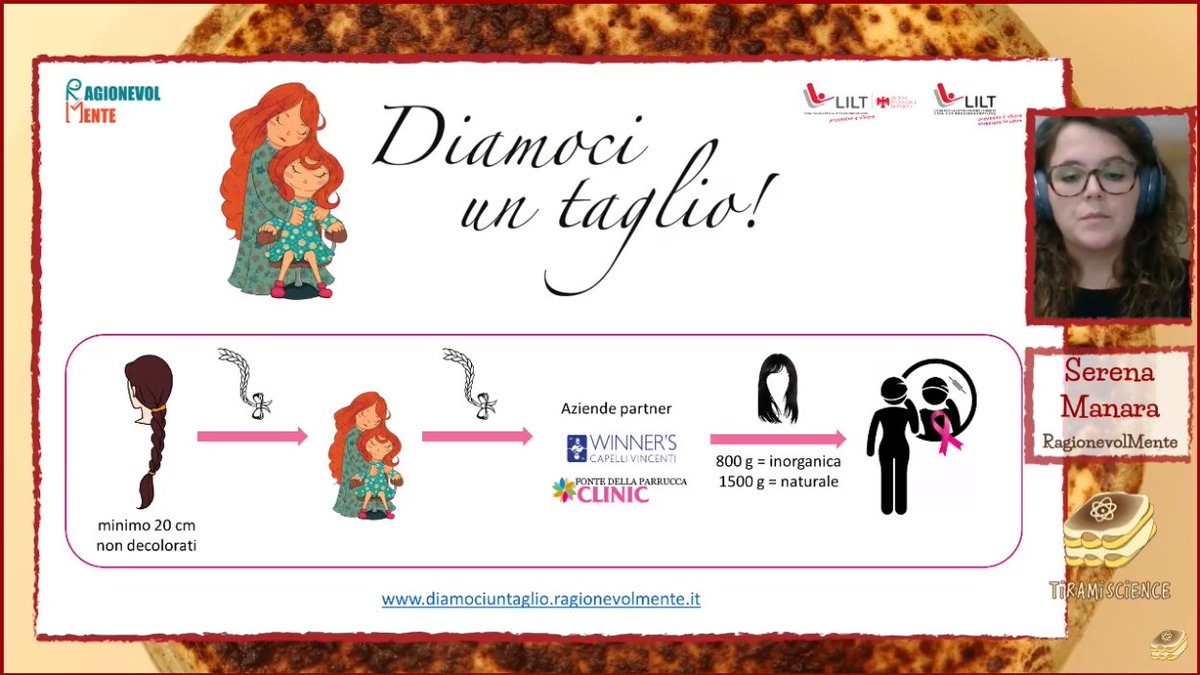 A <a href="/TiramiScience/">TiramiScience</a> la nostra Presidentessa <a href="/BacilluSubtilis/">Bacillus Subtilis</a> racconta di #DiamociUnTaglio, la nostra iniziativa di raccolta capelli per la donazione di #parrucche oncologiche, in collaborazione con #LILT Trento e Bolzano <a href="/LiltBz4U/">Lilt Bolzano Bozen</a>

▶️ diamociuntaglio.ragionevolmente.it 
💇 #UnTaglioRagionevole