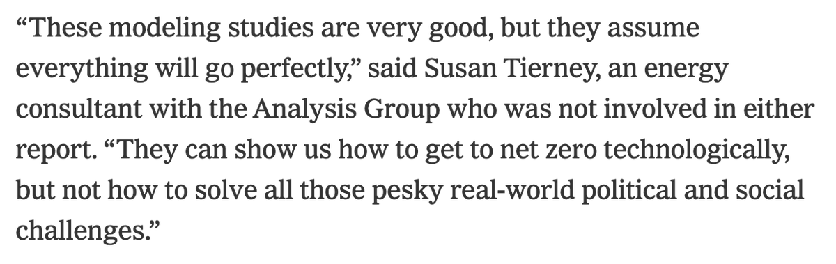 Of course, just because the models say it's feasible and affordable to go net zero by 2050 doesn't mean that's how it'll work in the real world, as Susan Tierney says. But a roadmap can at least help identify some of the big challenges ahead...  https://www.nytimes.com/2020/12/15/climate/america-next-decade-climate.html /17