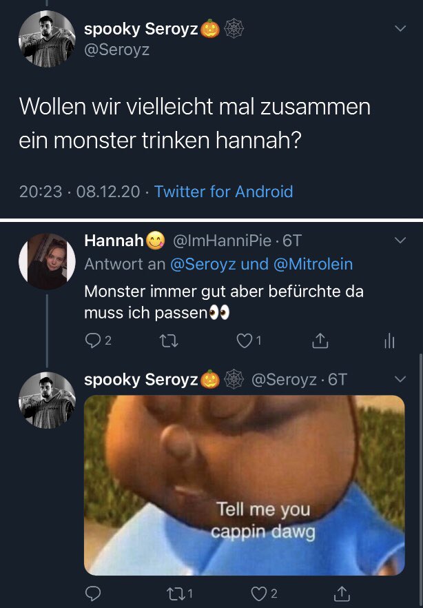 ImHanniPie's tweet photo. @brigls Leider hat sich an meiner Antwort nichts geändert😅 Es tut mir leid. 
Bin mir sicher er ist ein netter Typ und entsprechend wird er bestimmt jemanden finden der auf ein gemeinsames Monster anstößt😋 https://t.co/KYsqP7uQ3A