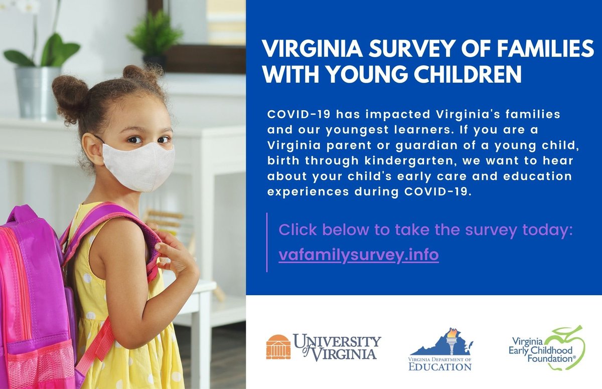 COVID has created profound challenges for Virginia families with young children. We want to hear from families w/ children, birth - kindergarten. Please take the survey here: vafamilysurvey.info  and spread the word!  <a href="/UVA/">UVA</a> <a href="/VDOE_News/">VDOE News</a>  @SB_VECF
