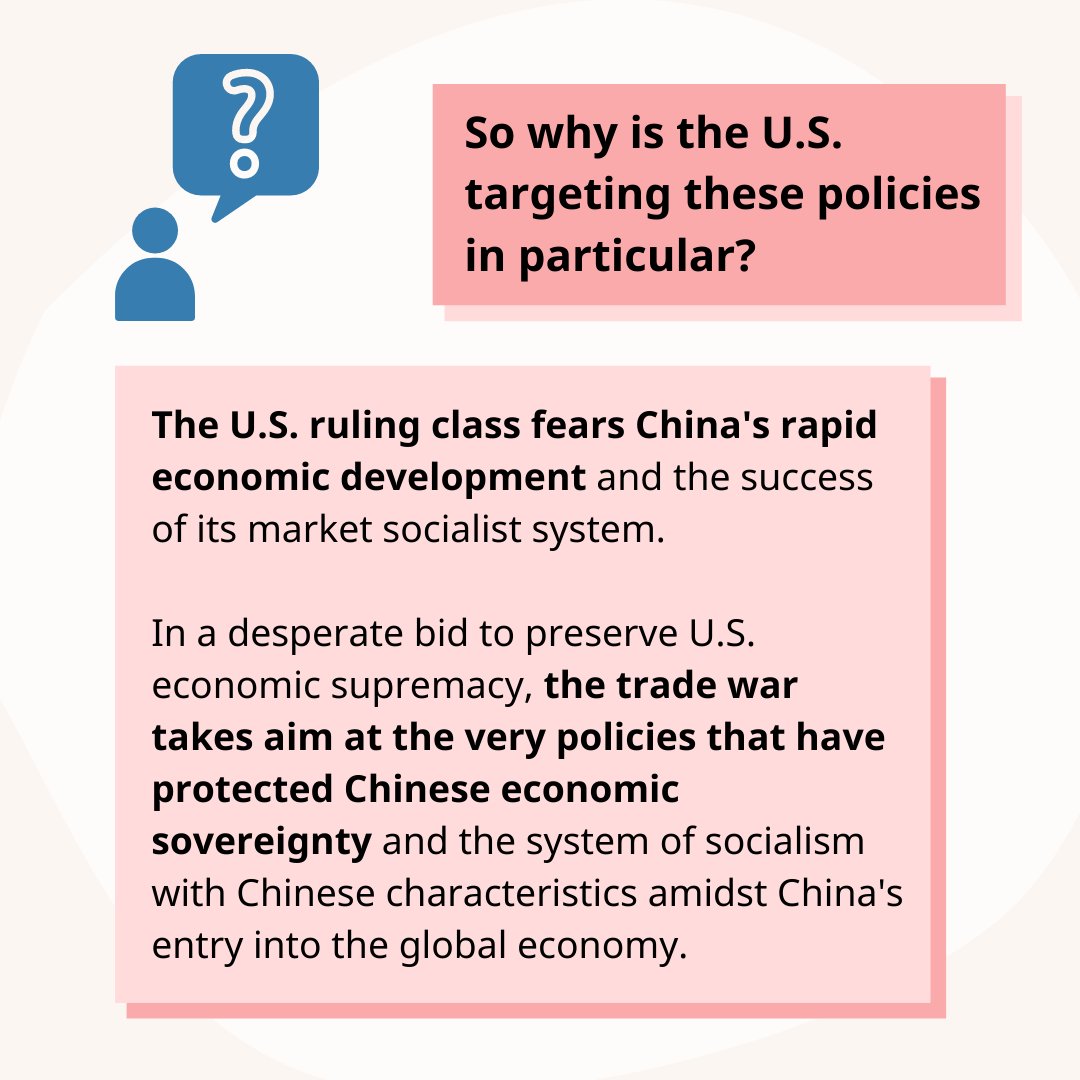 U.S. trade war demands are designed to preserve U.S. economic supremacy and further "open" China's market to Western capital. Chinese state economic involvement and programs of 21st century Chinese socialism such as "Made in China 2025" are all on the U.S. chopping block.