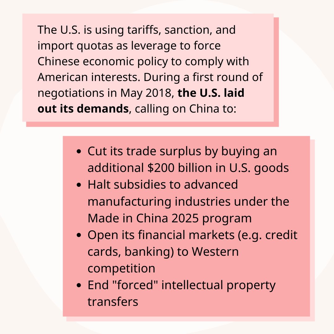 U.S. trade war demands are designed to preserve U.S. economic supremacy and further "open" China's market to Western capital. Chinese state economic involvement and programs of 21st century Chinese socialism such as "Made in China 2025" are all on the U.S. chopping block.