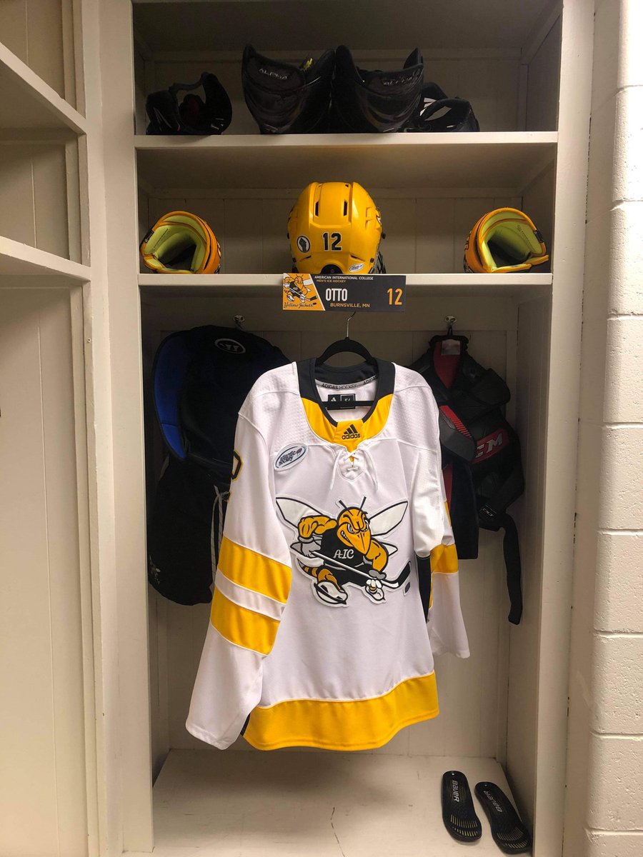 AIC_Hockey's tweet photo. Every jersey we hang is special. And the extra work our equipment team had to do to get the dust off of it was nothing compared to what it took to need it readied.
Congrats on your debut, Eric!
#AICommitted https://t.co/92vXWN1JLK