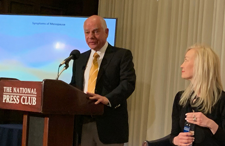 Dr. Bluming addressing the National Press Club In Washington D.C. on December 12, 2019, discussing the benefits and risks of HRT