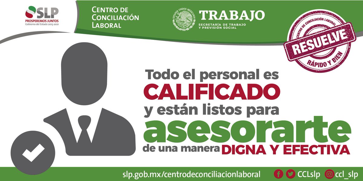 CCLslp's tweet photo. 🟢El nuevo Centro de Conciliación Laboral, está conformado por personas profesionales y capacitadas, con el firme compromiso de dar una atención digna y apegada a Ley para trabajadores y patrones.
👉 Todos los tramites y consultas son gratuitos.
#CCLSLP Resuelve, ¡rápido y bien! https://t.co/eTCStKEqXL