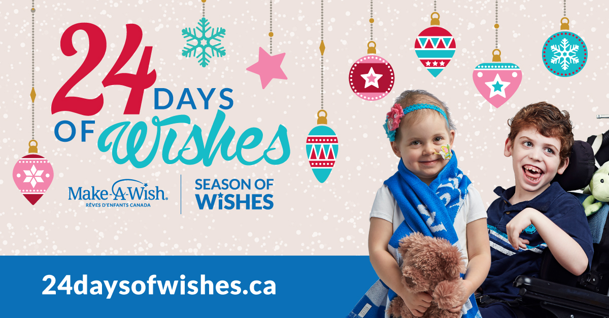 CFRAOttawa's tweet photo. As @MakeAWishEO and community groups grant 24 wishes throughout December, we invited everyone give the gift of a wish by donating at https://t.co/LiUh4VS36W to help the 150+ wish kids still waiting in our community! #24DaysofWishes https://t.co/NMZq6cTbqa
