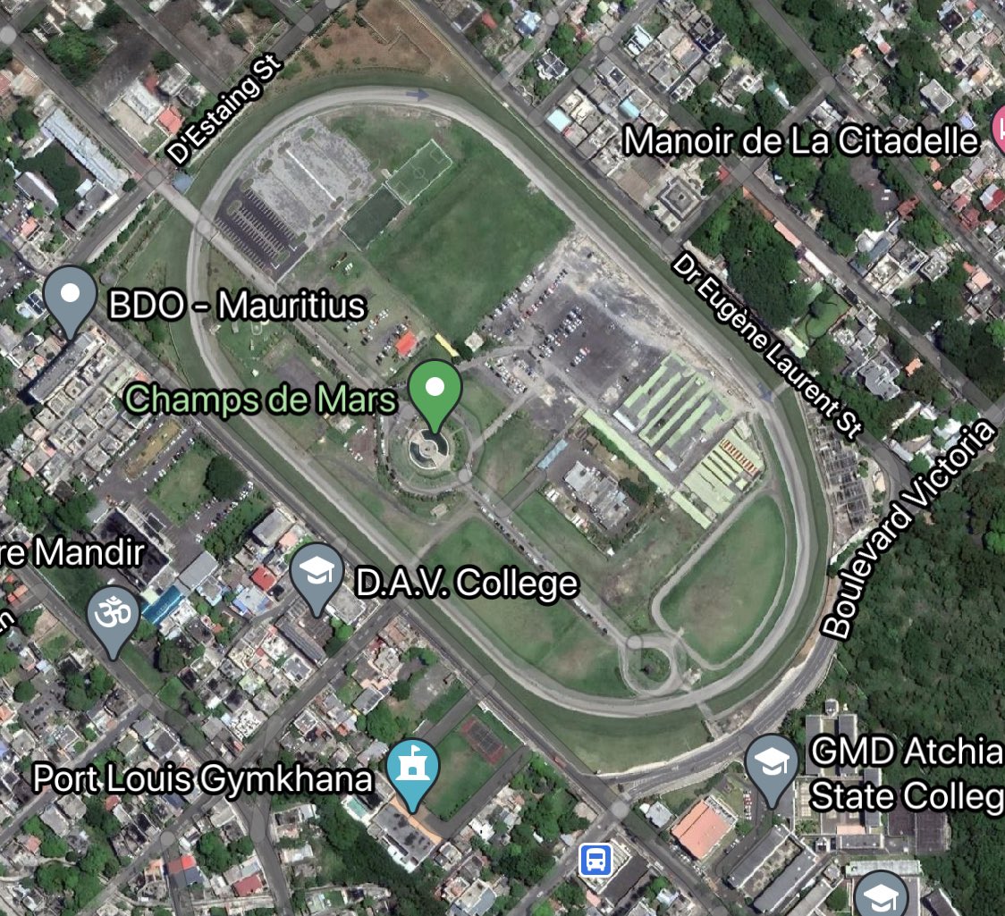 5 - CHAMPS DES MARS - MAURITIUS  This tiny island has a phenomenal racecourse and racing is huge over there. 15 trainers are based there(how?!) and G Rousset has been Champion Trainer since 2015.