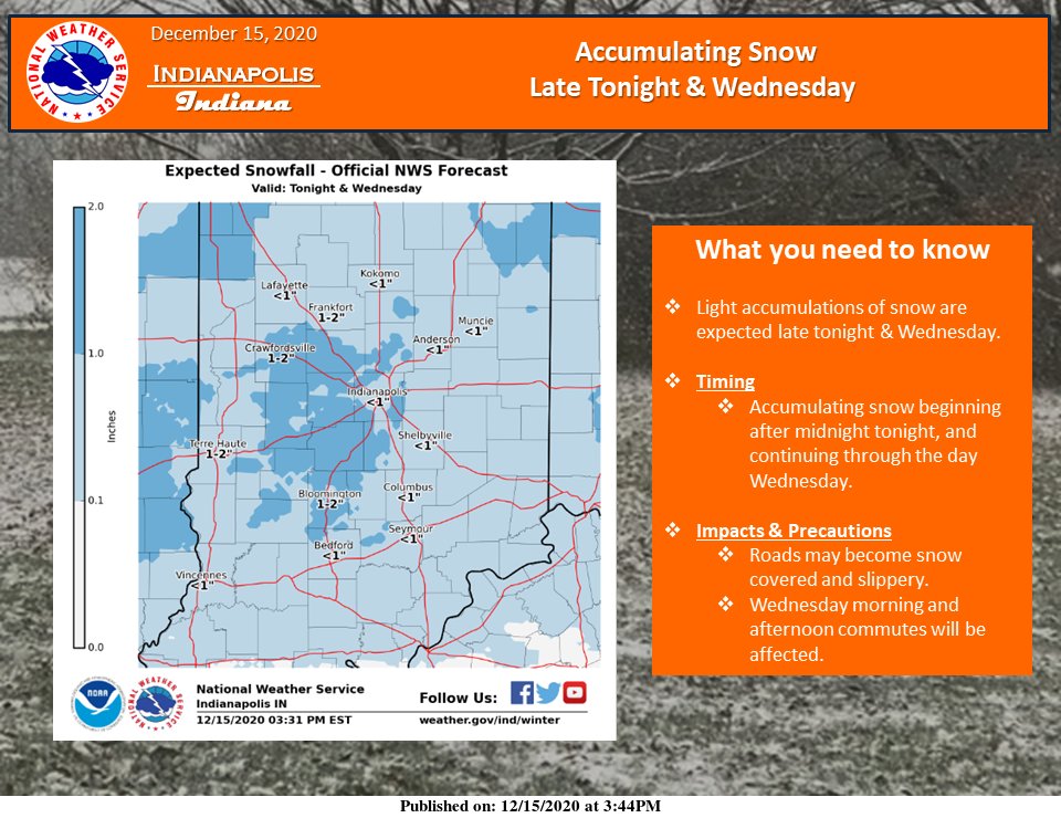 Accumulating snow expected late tonight and Wednesday.