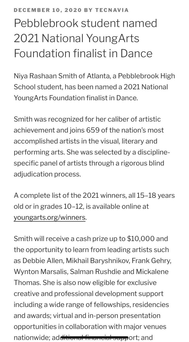 principal_proud's tweet photo. Congratulations to this beautiful and amazing CCCEPA Dancer and Performer Niya Smith on being a finalist for the National Young Arts Foundation in Dance. We are so proud of you. #proudpebblebrookprincipal https://t.co/cf1PO5t2en