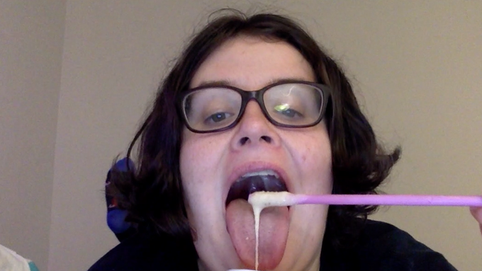 wasn't expecting to post this but enjoy this still of me teasing with a milkshake (Booster Juice), and
