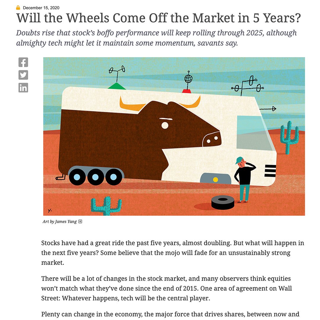 sbuzelli's tweet photo. Art by @yangblog for #chiefinvofficer "Will the Wheels Come Off the Market in 5 Years?” #editorialillustration #JamesYang #artdirection #SooJinBuzelli
***
IMAGE: Something strong is not long-lasting. Becoming weaker. https://t.co/gFt3EIIHe9