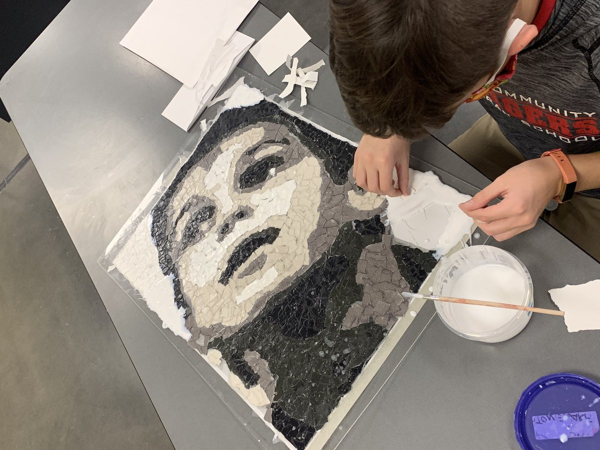 CCLSFIALA's tweet photo. 6th graders in the Big Projects enrichment time are winding down their projects! The whole semester was spent working on them! Water color &amp; ink, block printing, torn paper collage, ceramic animal tiles.  @CCLSChargers #arted #middleschoolart #arteducation https://t.co/vHlloI0mWo