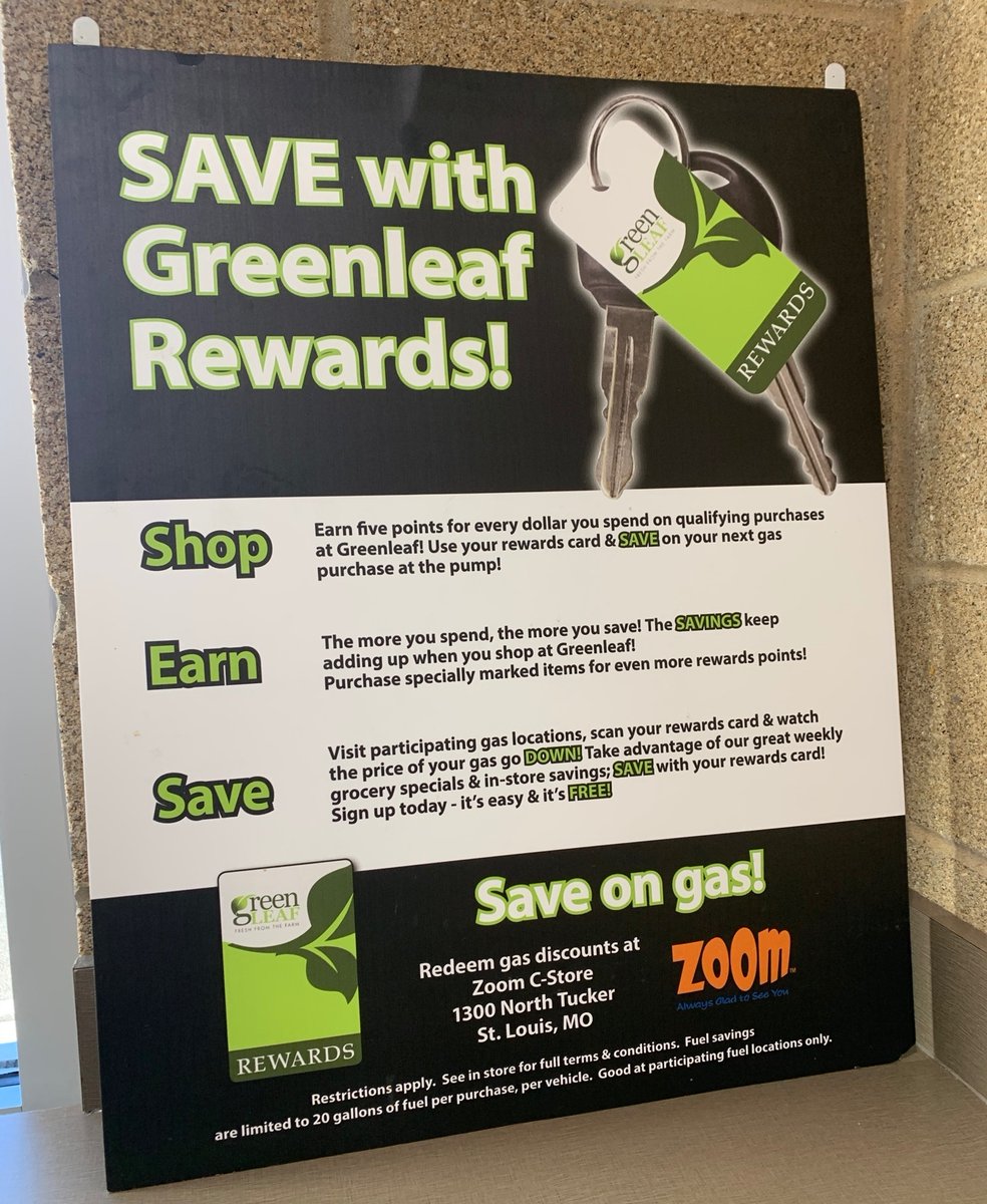 GreenLeafstl's tweet photo. Are you a GreenLeaf Rewards member? Earn 5 points for every dollar you spend on qualifying purchases at GreenLeaf. You can even use your rewards card at @ZoomStl gas station!

At check out, ask our staff to learn more or visit our website https://t.co/ViLmAmUZF1 💚🛒 https://t.co/TBm7uNw3hV