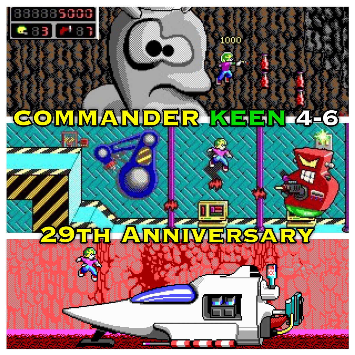 ThatTomHall's tweet photo. Today, we celebrate Keen 4-6’s birthday, Dec 15, 1991! I love these three games.  Maybe now that Microsoft owns Keen, at some future time, 7-9 would be possible... sigh.
(Shout out to @romero @ID_AA_Carmack &amp; Adrian!) https://t.co/q9d08pIEnN
