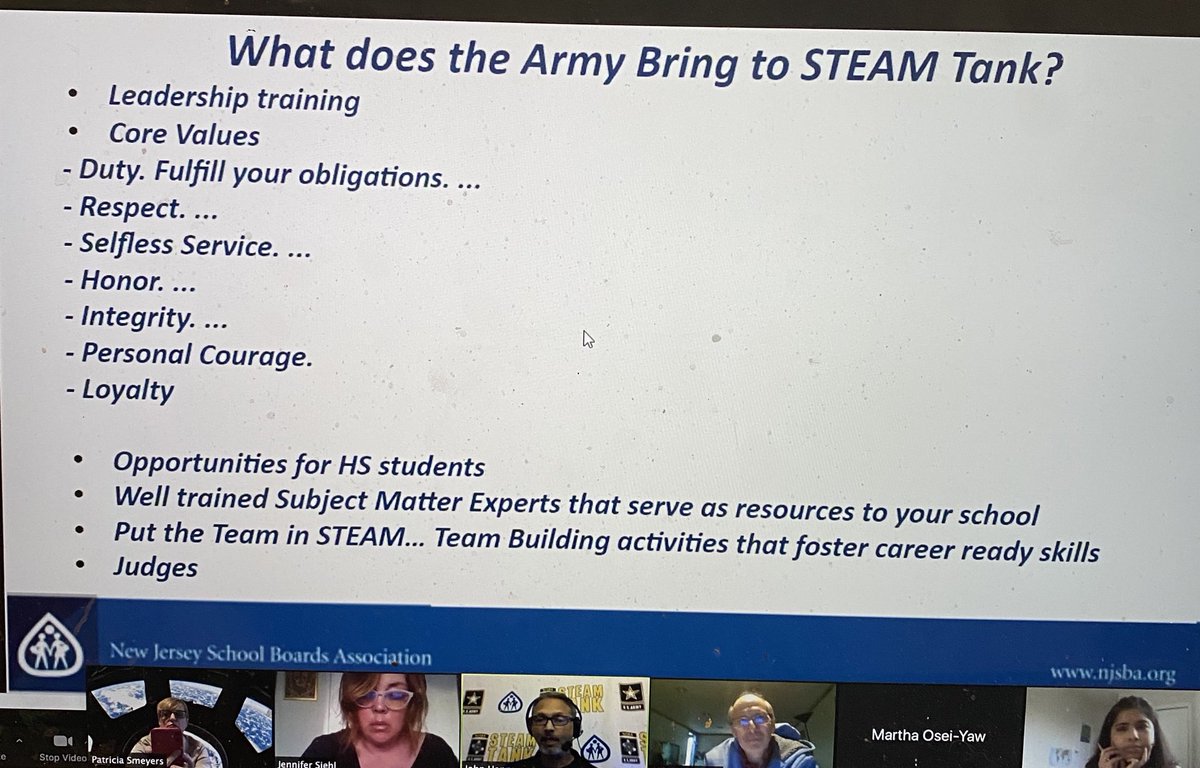 LibertyStem's tweet photo. Thank you for teaching us about this great opportunity for the students. @njsba ⁦@USArmy⁩ 💫 Leads ⁦@NargundVanashri⁩ ⁦@patriciasmeyers⁩ from ⁦@NJSTEMPathways⁩ #njstemtogether https://t.co/2Wpb15z1XE