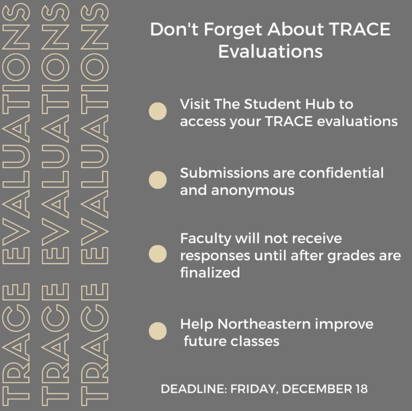 Remember to complete Trace evaluations ✏️ 📃 this week on The Student Hub 👨‍💻!