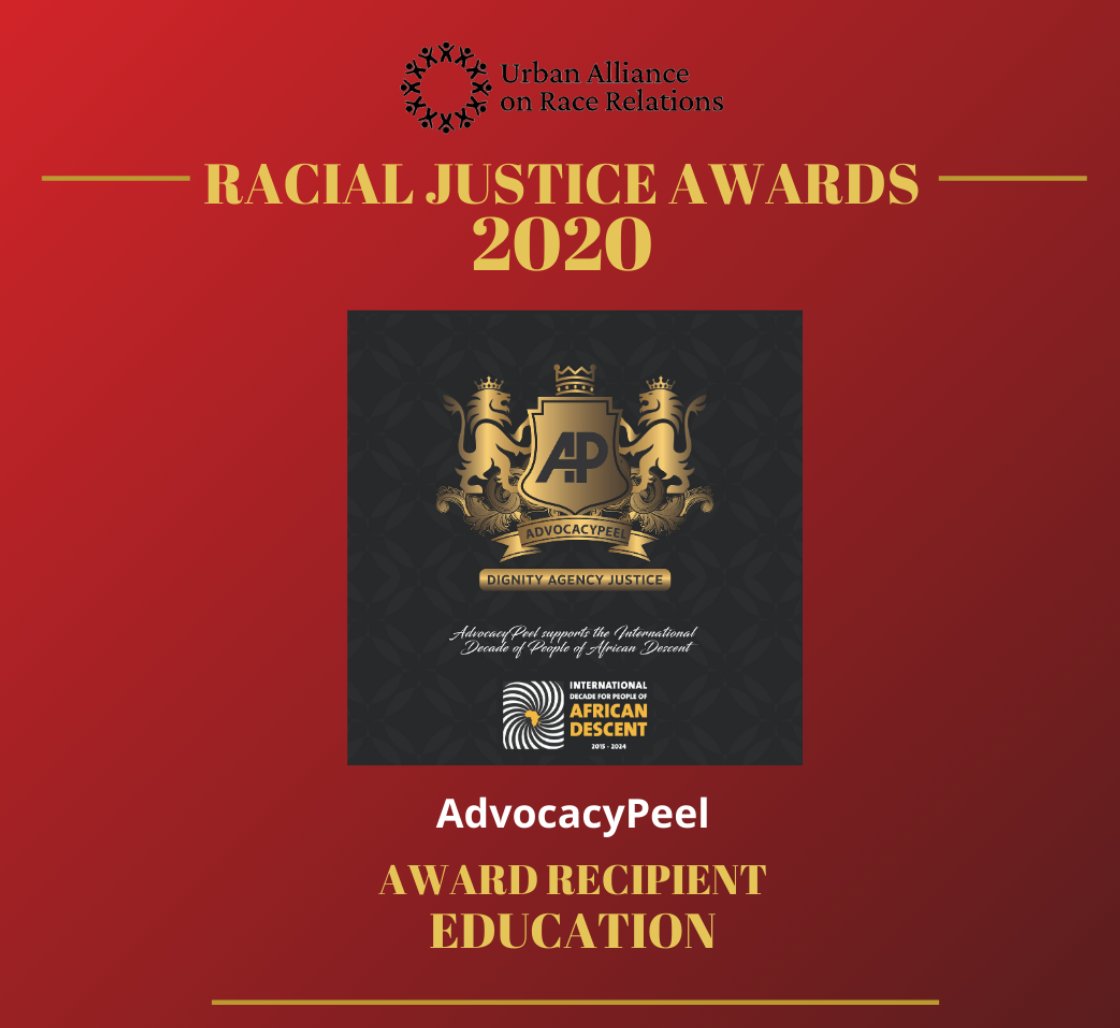 UARRToronto's tweet image. Congratulations to AdvocacyPeel for receiving the Racial Justice 2020 Award in Education! Established from the need to disrupt education systems with community support &amp;amp; collaboration, AdvocacyPeel continues to work as a change ambassador for Black/African student success. #UARR