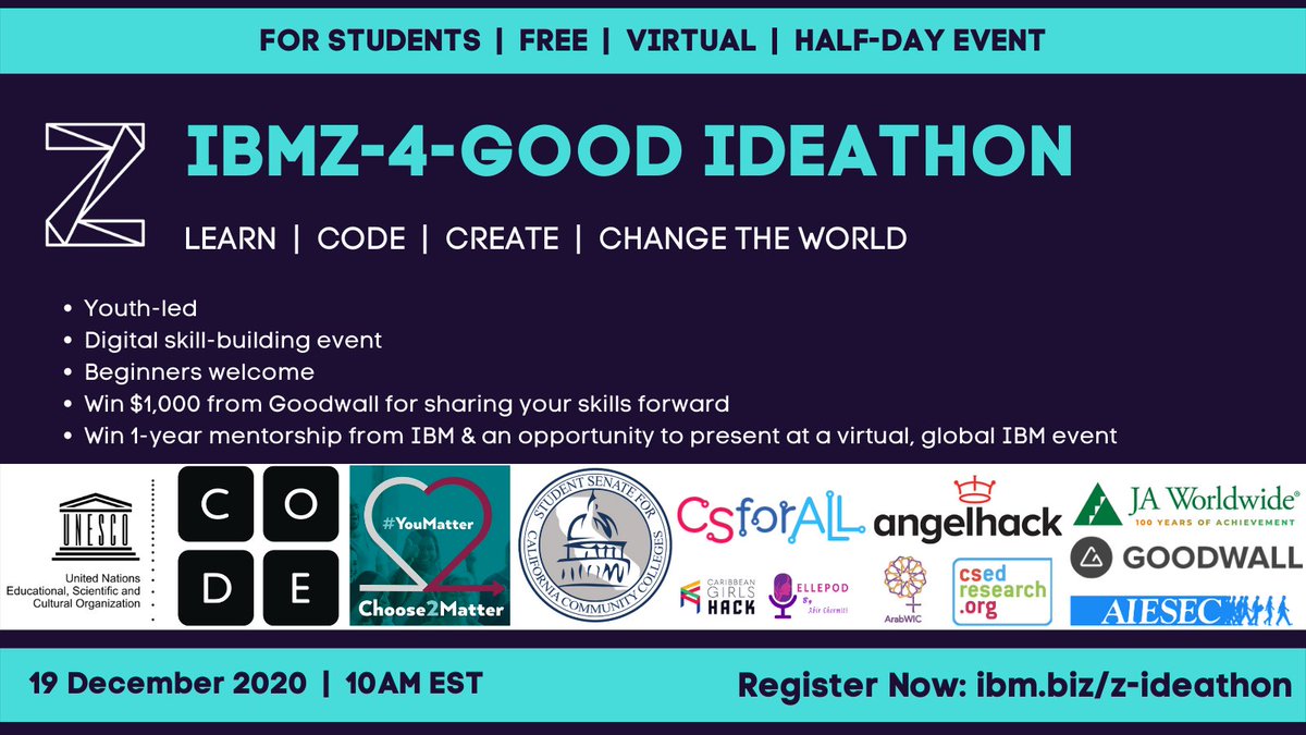AngelHack's tweet image. Don&apos;t miss this digital skill-building event for leaders &amp;amp; changemakers from our friends at IBM-hosted by @mentorafrika

💻 IBMZ-4-GOOD IDEATHON
🗓 December 19, 10a - 2p EST
💰 $1K prize for video sharing competition from @Goodwall
RSVP: ibm.biz/z-ideathon
@IBMZ #CodingStory