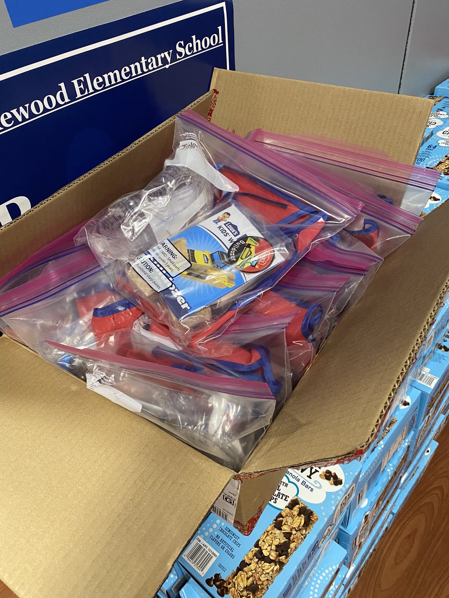 So  @Lowes donated the 18-wheeler, and the forklift, and the masksPlus gloves and hand sanitizer for the volunteers Plus several boxes of these kids' construction kit things