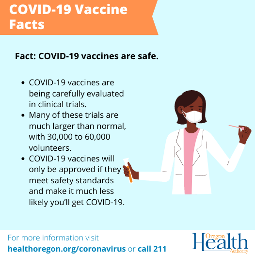 OHAOregon's tweet photo. #Vaccines to protect against #COVID19 have been developed  with unprecedented speed, and we know for some of you that’s raised concerns about safety. Like any vaccine, COVID-19 vaccines must meet safety standards before being approved by the @US_FDA. https://t.co/6wEtZ0Jd1d