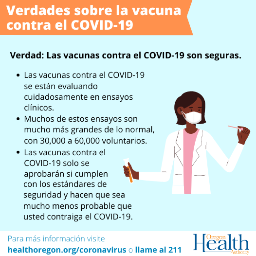 OHAOregon's tweet photo. Las #vacunas para protegerse contra el #COVID19 se han desarrollado con una velocidad sin precedentes, y sabemos que eso ha generado preocupaciones sobre la seguridad. Como cualquier vacuna, será necesario cumplir con los estándares de seguridad antes de ser aprobada por @US_FDA. https://t.co/5GiJxO3LOO