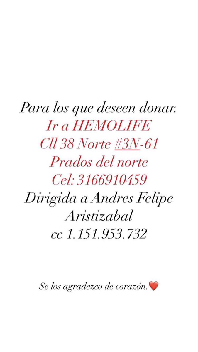 Quien esté en Cali y pueda ayudar, necesitamos donación de sangre de cualquier tipo plaquetas y plasma.  Se agradece el RT 🙏🏿