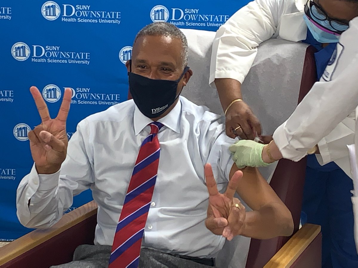 THIS JUST IN!

Downstate began administering the first #COVID19 #vaccinations to essential #frontline staff today following the hospital's COVID-designation this spring. 

To underscore the safety of the vaccine, Downstate President Wayne Riley steps up for the #shot.

CC: <a href="/SUNY/">SUNY - The State University of New York</a>
