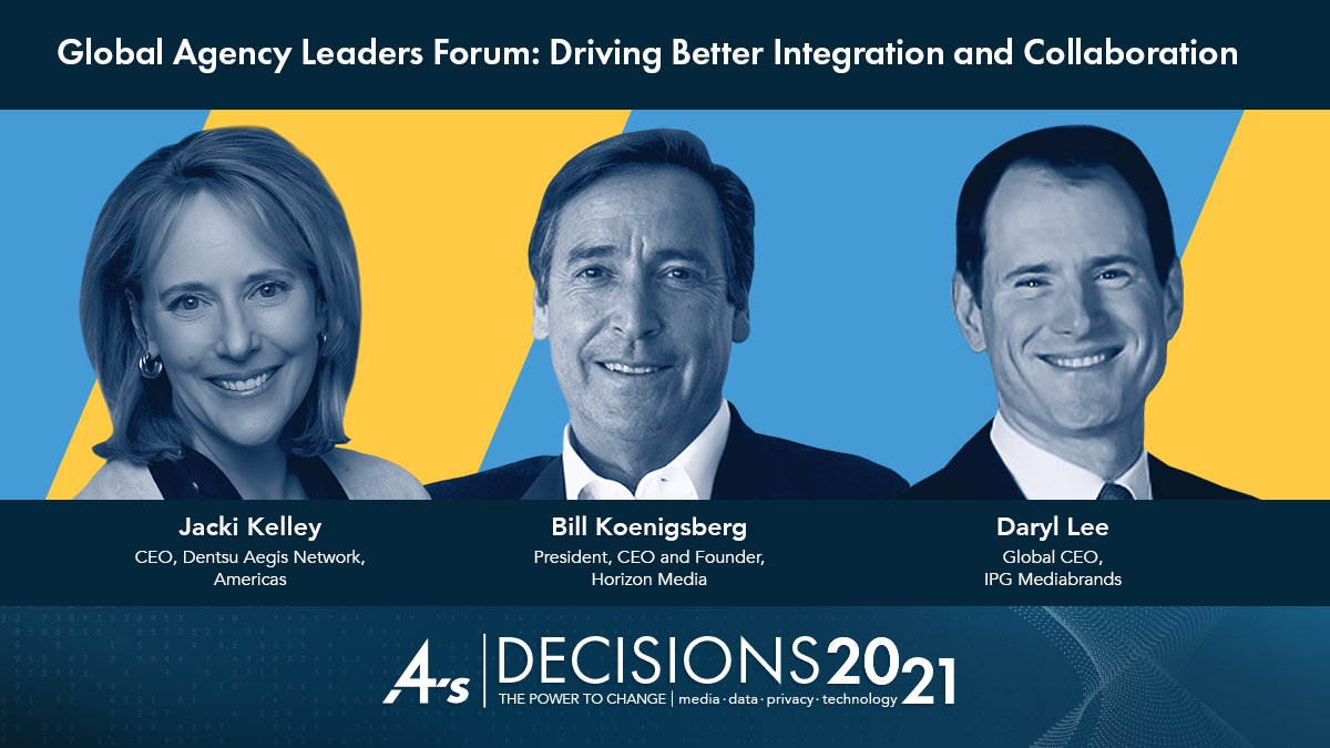 Join us for a discussion on driving better #integration and #collaboration among global agencies w/ @JSKelley of @dentsusa; @BillKoenigsberg of @HorizonMedia; and Daryl Lee of @Mediabrands at #4AsDecisions Jan 25-26 at 12-5 PM ET. Register today: bit.ly/3fTACZh