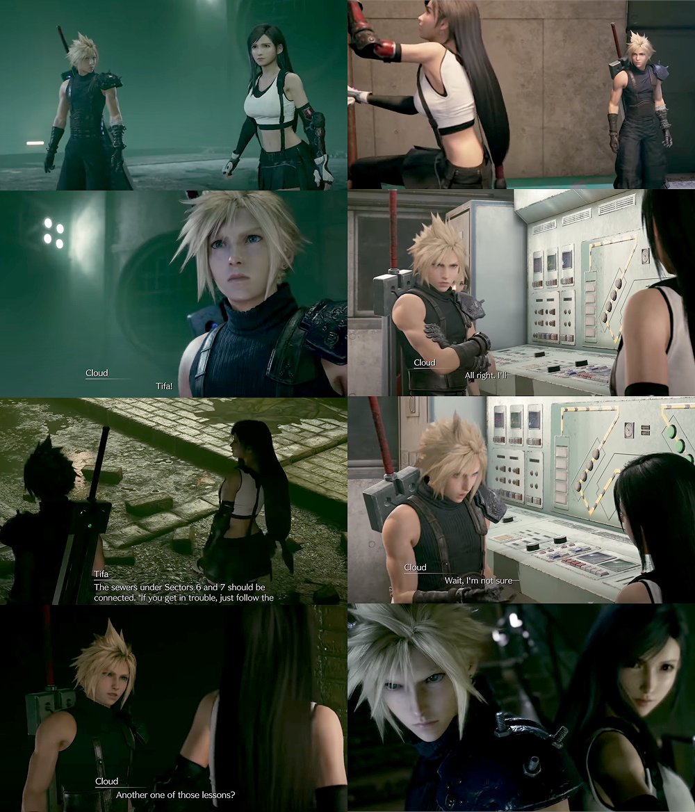 In OG, the sewers scene was short af & barely had any character interactions. In FF7R, there were numerous new Cloti scenes, like Cloud flirting with Tifa over her "lessons" at the most inappropriate timing, wanting to go with her to fix the pump, & fighting the enemies together.