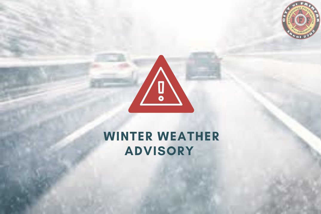 IAFF Local 2702 (@iaff_local_2702) on Twitter photo The <a href="/nws/">National Weather Service</a> has issued a Winter Weather Advisory for the Fairfax area starting tomorrow (12/16) at 10am. Remember to take necessary precautions before venturing outdoors if conditions are wet or icy. The <a href="/nws/">National Weather Service</a> has issued a Winter Weather Advisory for the Fairfax area starting tomorrow (12/16) at 10am. Remember to take necessary precautions before venturing outdoors if conditions are wet or icy.